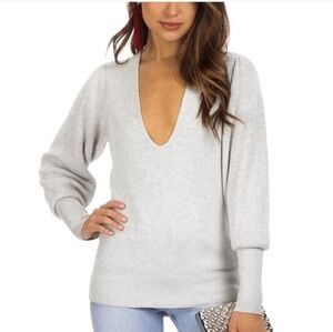 Free People GingerSnap Pullover Tunic Size Large Gray V-Neck Women's Sweater